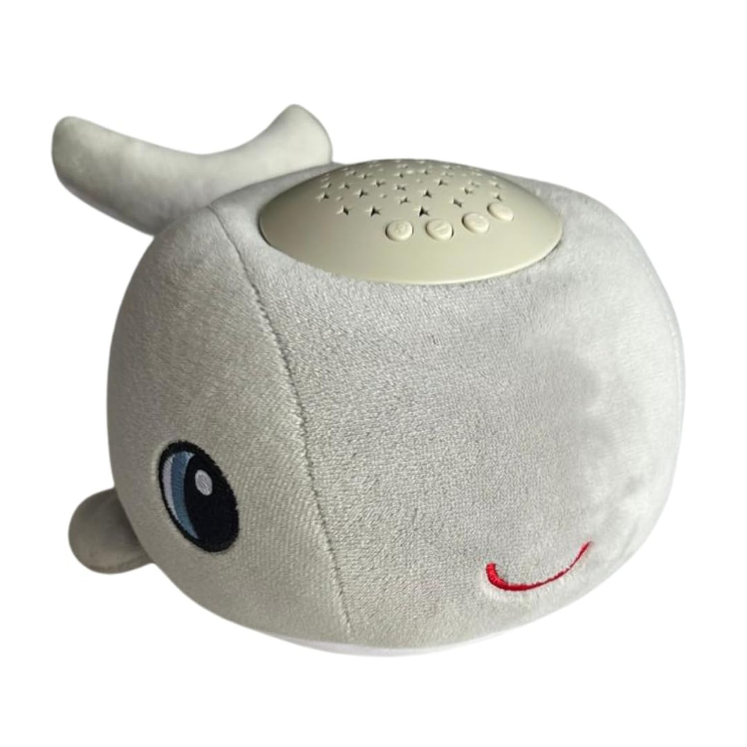 Cacchino Ben plush whale sleep soother shown in soft grey velvet