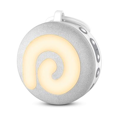 Dreamegg D11 white noise machine shown in grey at actual lightweight size